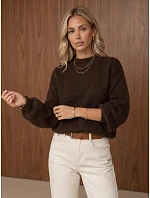 Klasický dámský svetr s kulatým výstřihem, čokoládová barva, FashionStreet MY2597 Klasický dámský svetr s kulatým výstřihem, čokoládová barva, FashionStreet MY2597