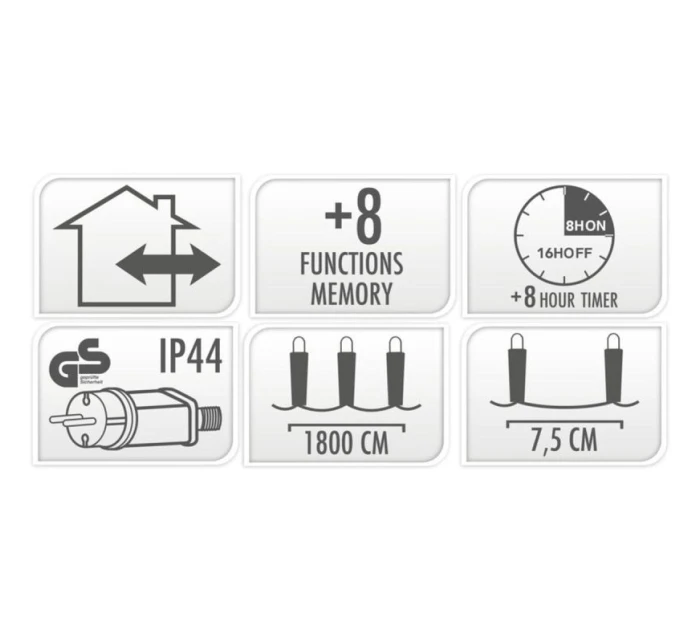 VÁNOČNÍ STROMEK SVĚTELNÝ ŘETĚZ 240 VEDL ČASOVAČ STUDENÁ BÍLÁ