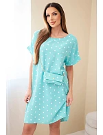 Dámské šaty s puntíky, s krátkým rukávem a kabelkou mentolová