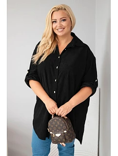 Dámská košile Plus Size z viskózy manšestrová s připínacími rukávy černá