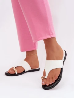 Dámské ploché eko kožené pantofle se zlatým detailem Bílá Lavessa