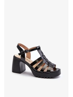 Dámské lakované sandály na vysokém podpatku, Black Aninifer