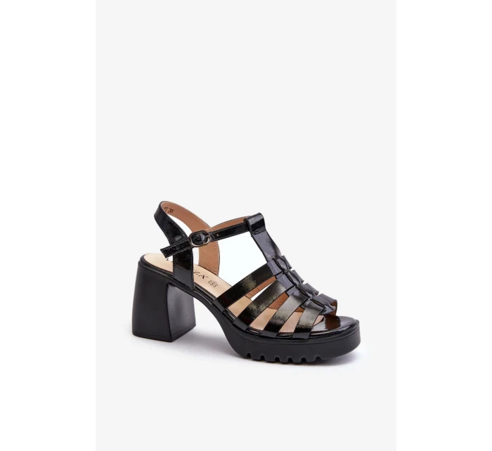 Dámské lakované sandály na vysokém podpatku, Black Aninifer Dámské lakované sandály na vysokém podpatku, Black Aninifer
