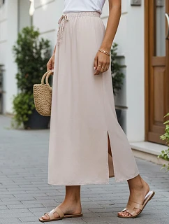 Dámská viskózová maxi sukně s elastickým pasem béžová FashionStreet CY0514