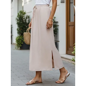 Dámská viskózová maxi sukně s elastickým pasem béžová FashionStreet CY0514 Dámská viskózová maxi sukně s elastickým pasem béžová FashionStreet CY0514