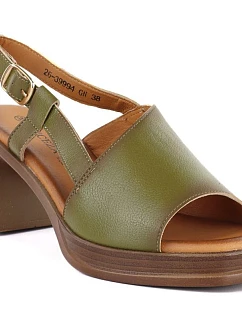 Dámské kožené sandály na podpatku zelené model 22116369 - VINCEZA