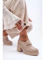 Kožené Půlboty Na Sloupku S Ozdobou Bežové Gelanor Kožené Půlboty Na Sloupku S Ozdobou Bežové Gelanor