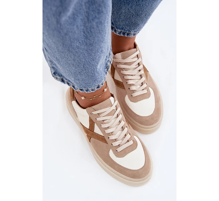 Kožené semišové dámské tenisky model 22076948 béžové - Zazoo
