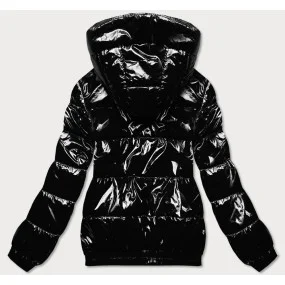 Lesklá černá dámská bunda se stahovacím lemem (LD7250BIG)