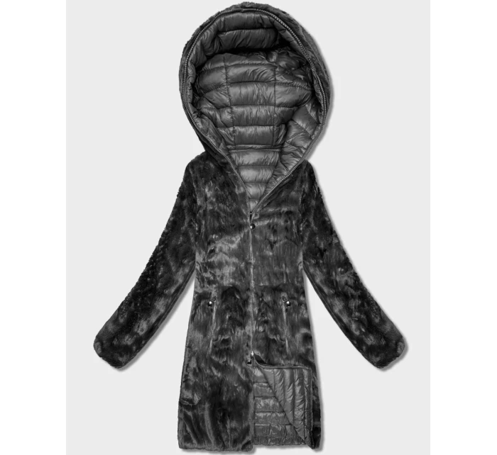 Oboustranná dámská bunda - kožíšek v grafitové barvě Goodlookin (P3-6001-27) Oboustranná dámská bunda - kožíšek v grafitové barvě Goodlookin (P3-6001-27)