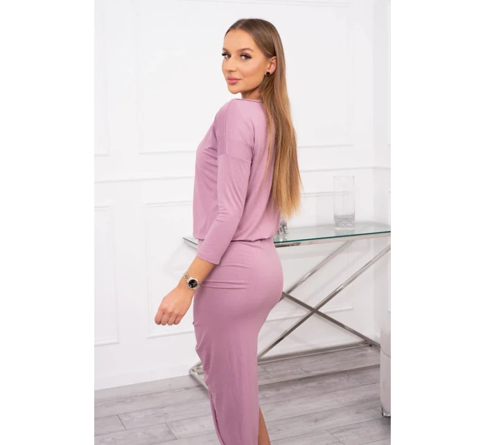 Asymetrické šaty s 3/4 rukávy, tmavě růžové Asymetrické šaty s 3/4 rukávy, tmavě růžové