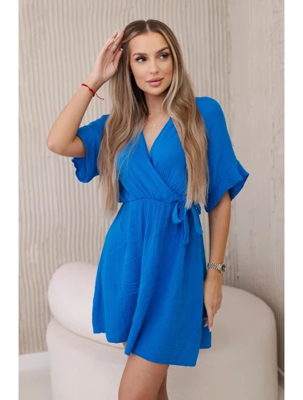 Mušelínové šaty s pasem chrpově modrá