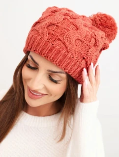 Dámská zimní čepice vlněná s krystaly a vzorem model 21859313 mocca - K-Fashion