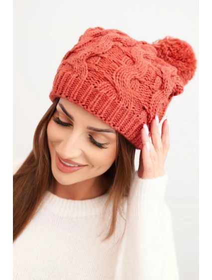 Dámská zimní čepice vlněná s krystaly a vzorem model 21859313 mocca - K-Fashion