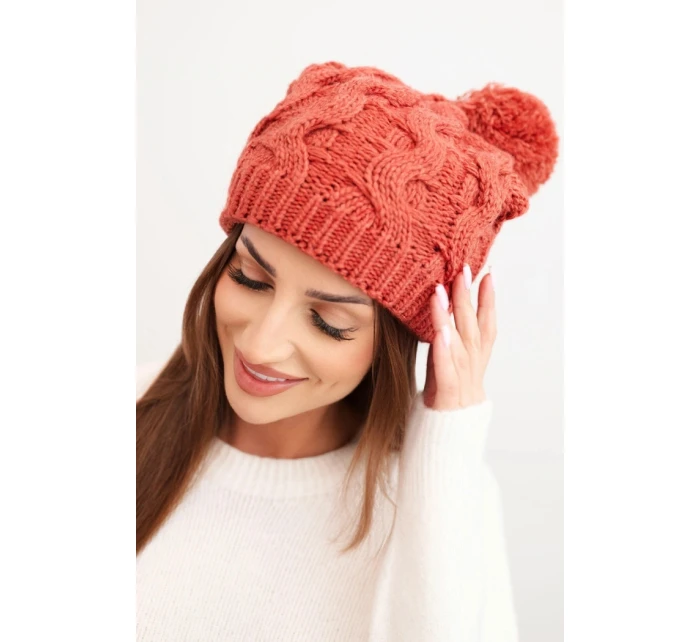 Dámská zimní čepice vlněná s krystaly a vzorem model 21859313 mocca - K-Fashion