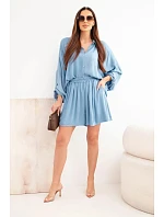 Dámský viskózový komplet košile s knoflíky a volné kraťasy džínový