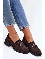 Dámské mokasiny z přírodního semiše na nízkém podpatku model 22100103 Čokoládové - VINCEZA