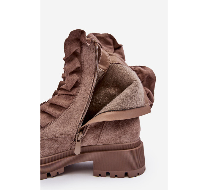 Semišové zateplené pracovní kotníkové boty na plochém podpatku, tmavě béžová Nacelle