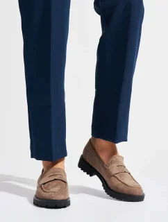 Exkluzívní  mokasíny dámské hnědé platforma