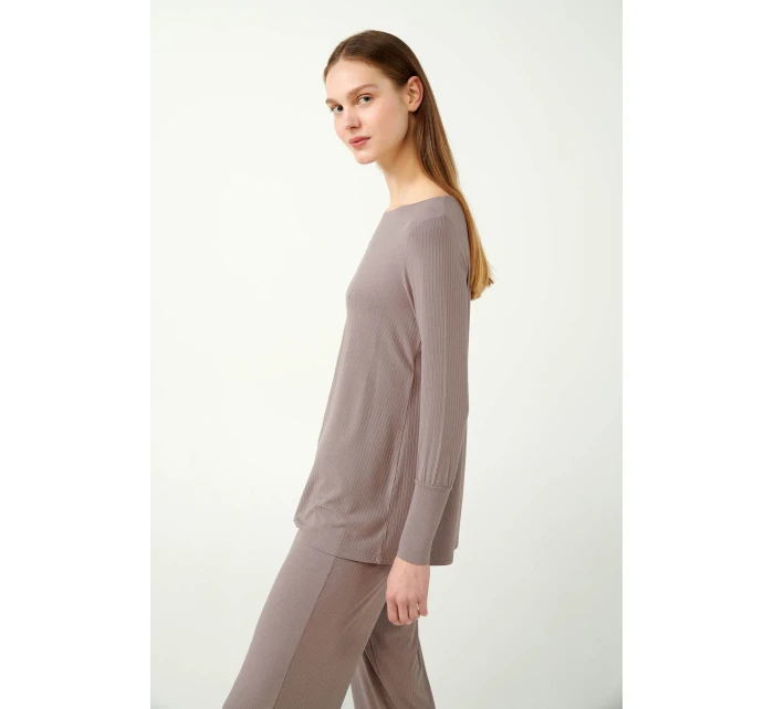 Žebrované bambusové pyžamo s rukávy model 20515825 - Vamp Žebrované bambusové pyžamo s rukávy model 20515825 - Vamp