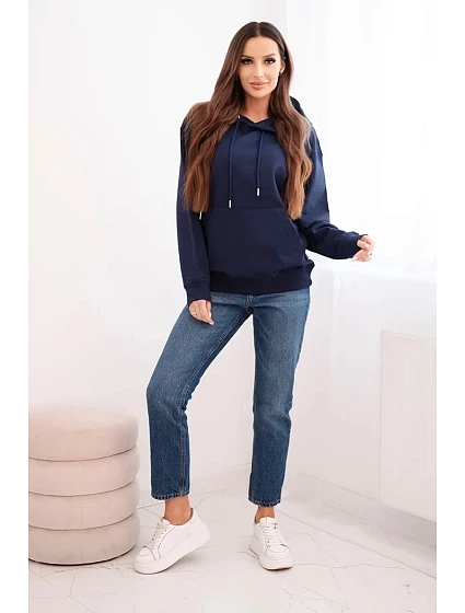 Dámská mikina s kapucí a klokaní kapsou modrá