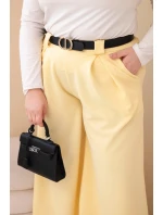 Dámské kalhoty Plus Size viskózové s širokou nohavicí a páskem žluté