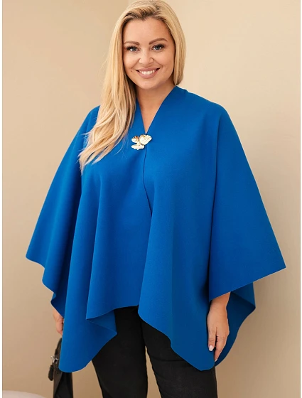 Dámské pončo Plus Size s broží modrá Dámské pončo Plus Size s broží modrá