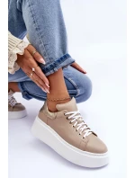 Dámské kožené sportovní boty na platformě Bežové Lemar model 21633508 - Boto Dámské kožené sportovní boty na platformě Bežové Lemar model 21633508 - Boto