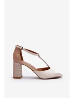 Kožené sandály na podpatku Laura Messi 2759 béžové Kožené sandály na podpatku Laura Messi 2759 béžové