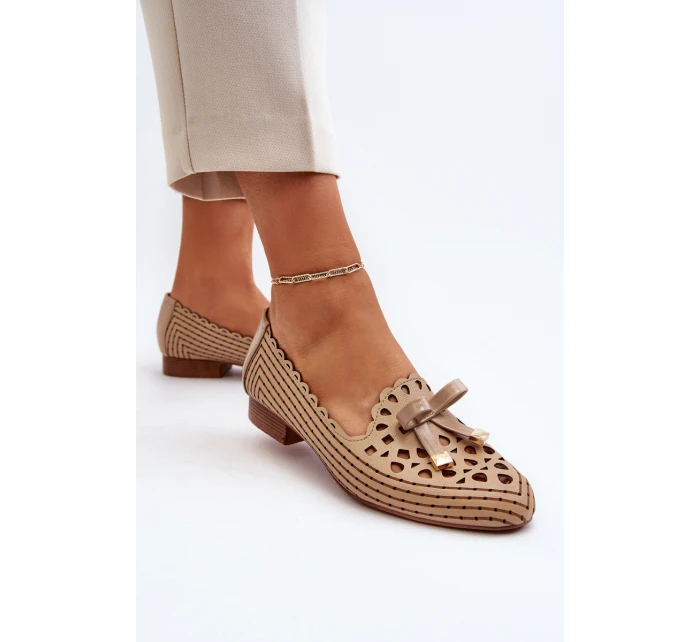 Dámské lodičky s mašlí v béžové barvě Nestavia