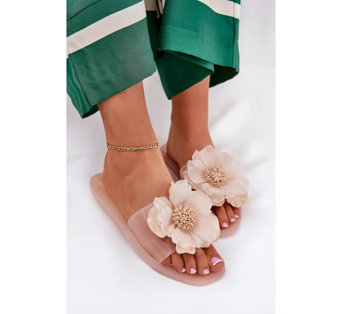 Průhledné Ploché Dámské Pantofle Se Syntetickým Květinou Nuda Vobetta Průhledné Ploché Dámské Pantofle Se Syntetickým Květinou Nuda Vobetta