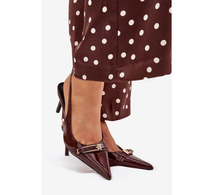 Lakované Lodičky Na Jehlovém Podpatku Se Zlatou Čokoládové model 21704641 - Boto