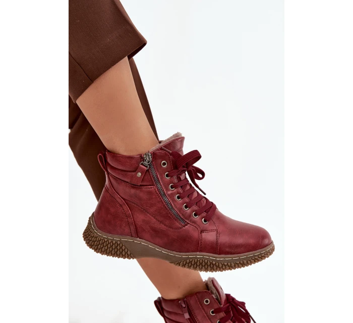 Dámské kozačky s teplým kožíškem z eko kůže bordové Ulverina Dámské kozačky s teplým kožíškem z eko kůže bordové Ulverina