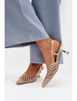Pletené dámské sandály na podpatku zlaté model 22027857 - Boto