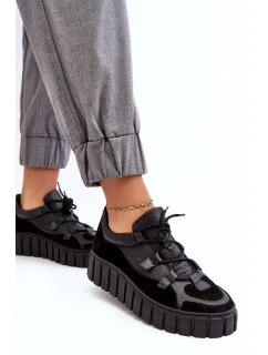 Dámská kožená sportovní obuv na platformě Zazoo Black