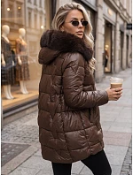 Dámská zimní prošívaná bunda s kapucí, hnědá, FashionStreet TY5757 Dámská zimní prošívaná bunda s kapucí, hnědá, FashionStreet TY5757