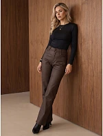 Spodnie damskie woskowane z wysokim stanem brązowe FashionStreet UY3234 Spodnie damskie woskowane z wysokim stanem brązowe FashionStreet UY3234