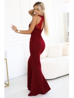 Dlouhé šaty ve tvaru mořské s černou krajkou a síťovinou vínové model 21290305 - kocula