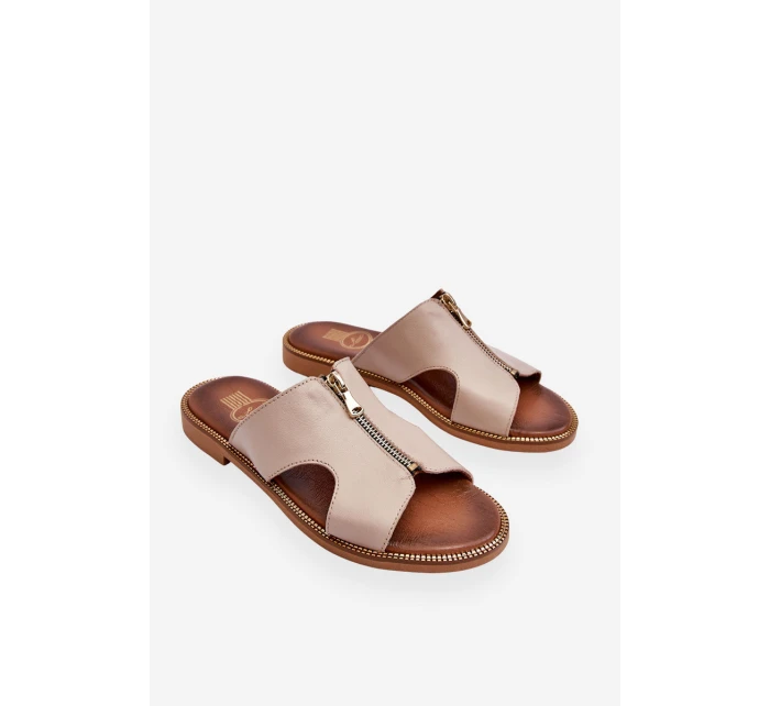 Dámské pantofle s ozdobným zipem Béžová model 21617391 - Boto