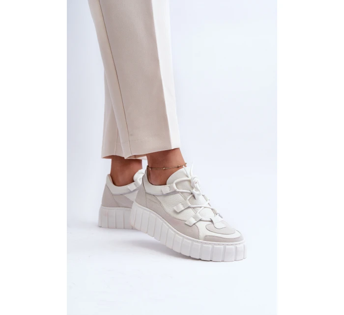 Dámské kožené sportovní boty na platformě M01/1 Zazoo světle béžové