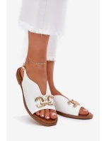 Dámské Sandály Na Plochém Podpatku Se Zlatou Dekorací Bílé Amelira Dámské Sandály Na Plochém Podpatku Se Zlatou Dekorací Bílé Amelira