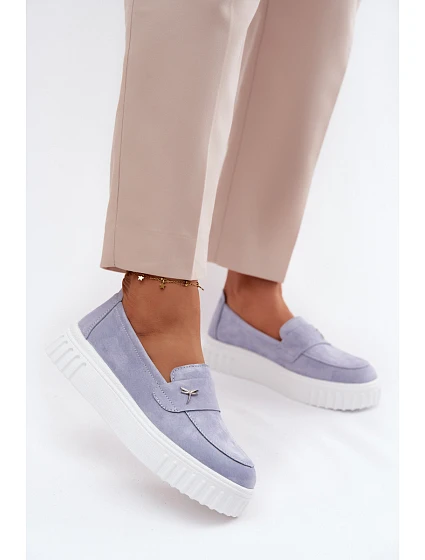 Kožené semišové dámské polobotky na platformě s  modré model 22126213 - VINCEZA