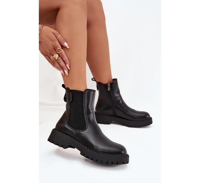 Dámské zateplené kožené boty na zip Big Star – černé