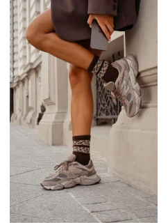 Dámské ponožky se dvěma proužky – hnědé