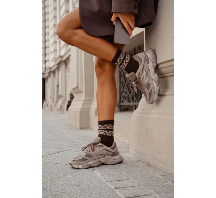 Dámské ponožky se dvěma proužky – hnědé Dámské ponožky se dvěma proužky – hnědé