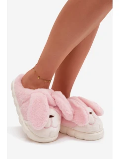 Dámské huňaté pantofle s motivem králíčka – růžové Faylen