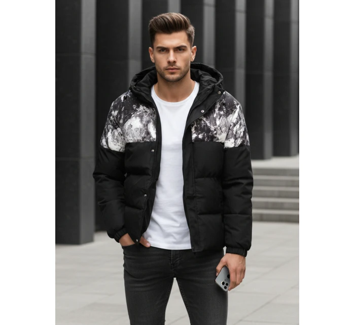 Pánská zimní bunda s kapucí černá FashionStreet TX5132 Pánská zimní bunda s kapucí černá FashionStreet TX5132