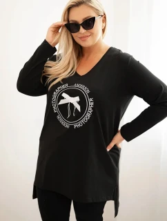 Dámská blůza s delší zadní částí a potiskem černá