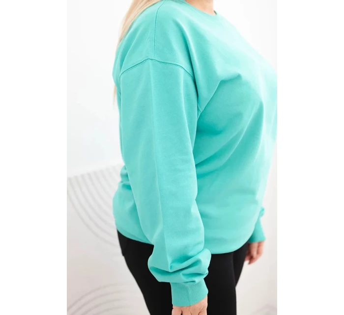 Dámská mikina Plus Size bavlněná basic s kulatým výstřihem mátová Dámská mikina Plus Size bavlněná basic s kulatým výstřihem mátová