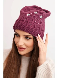 Dámská zimní čepice z vlny s a prodlouženými stranami fialová model 21865218 - K-Fashion